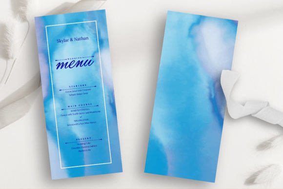 Download Modern Blue Watercolor Wedding Menu Card - Menu Collection