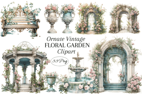 Download Ornate Vintage Floral Garden Clipart - Vintage Collection